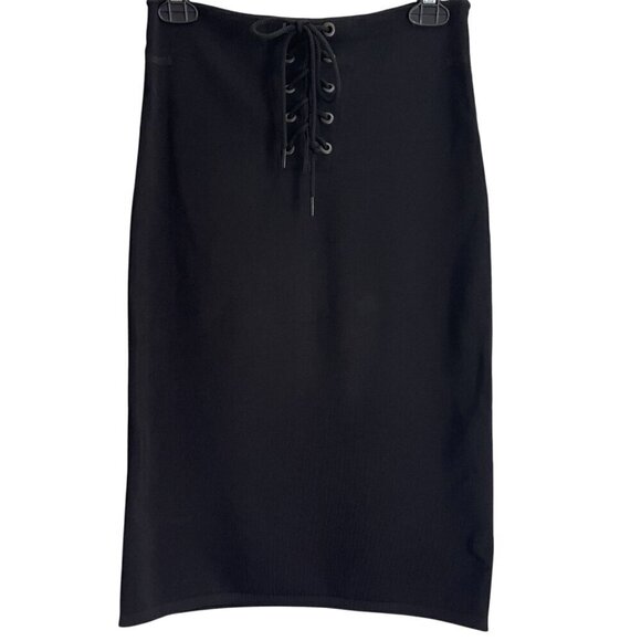 Rag & Bone Pencil Skirt Small Black Whimsigoth Western Lace Up Minimalist Boho - Picture 2 of 6